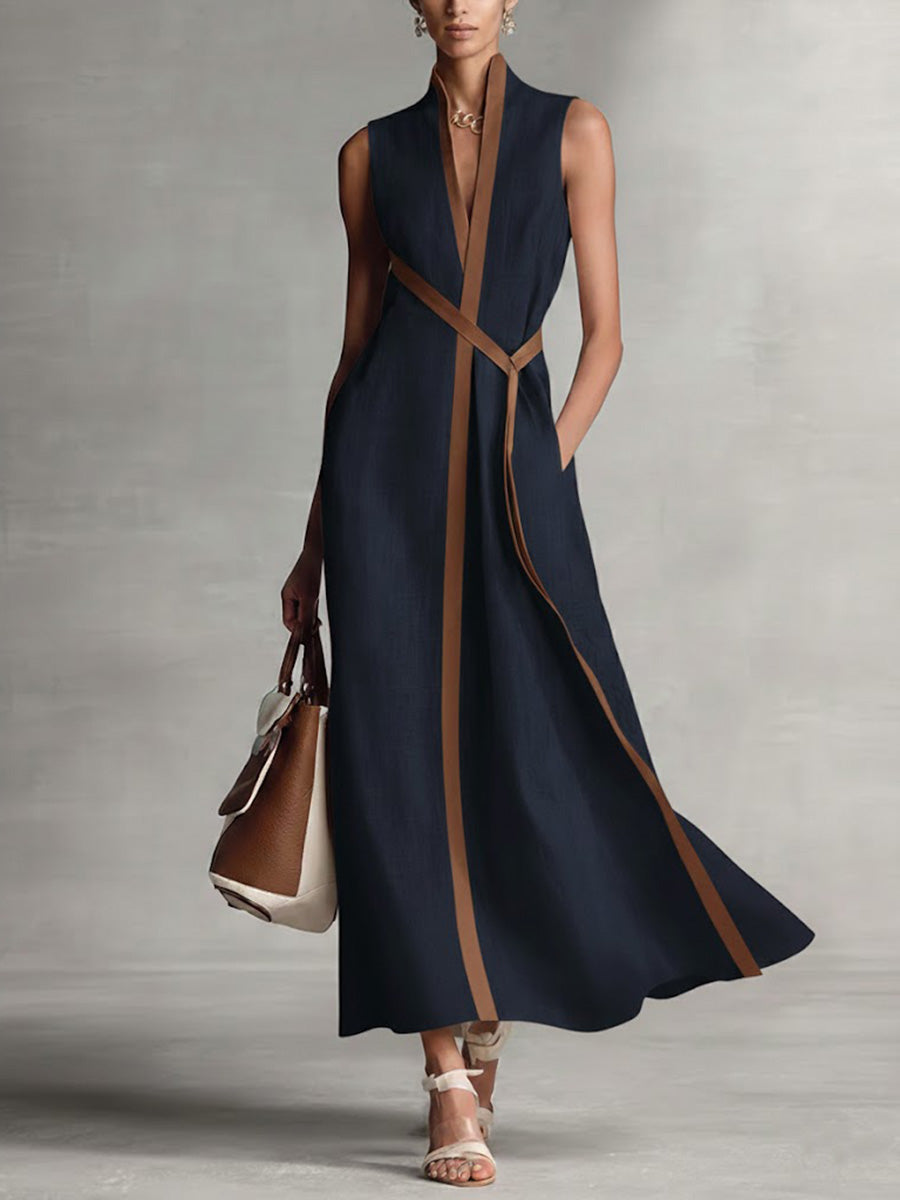 Damska Sukienka Maxi Bez Rękawów w Stylu Wrap Elegancka Na Okazje