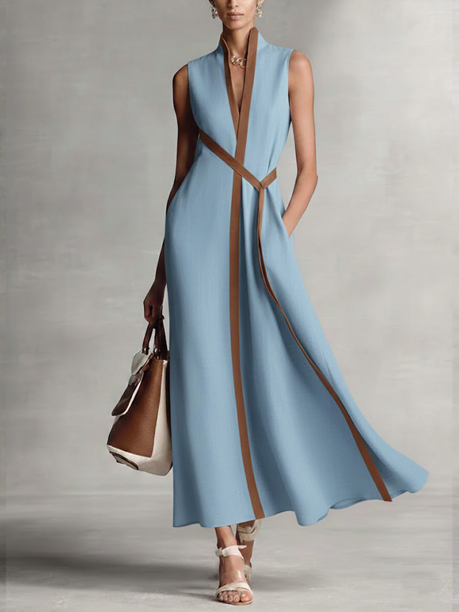 Damska Sukienka Maxi Bez Rękawów w Stylu Wrap Elegancka Na Okazje