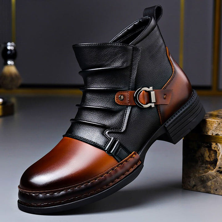 Męskie ręcznie robione skórzane buty na klamrę – strukturalny styl za kostkę do smart casual i weekendowych stylizacji