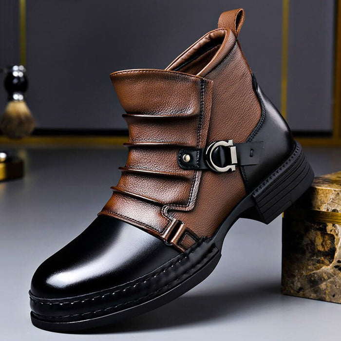 Męskie ręcznie robione skórzane buty na klamrę – strukturalny styl za kostkę do smart casual i weekendowych stylizacji
