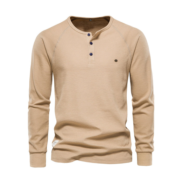 Męska koszula Henley z długim rękawem w splot waffle, casualowy krój