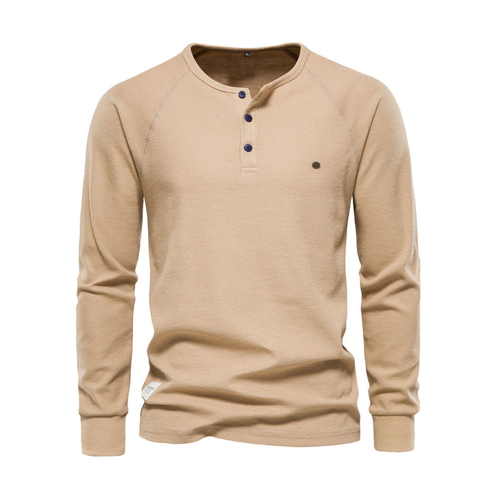 Męska koszula Henley z długim rękawem w splot waffle, casualowy krój