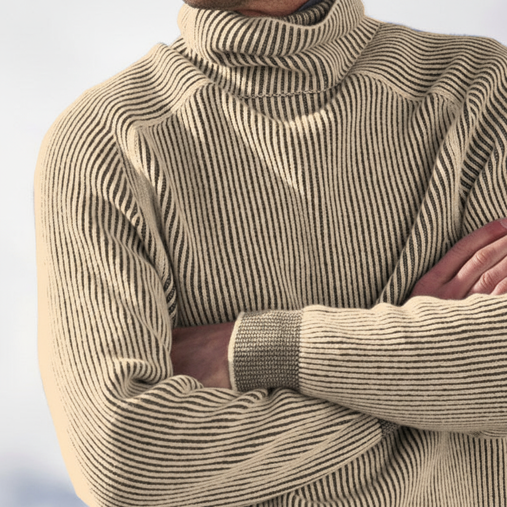 Męski sweter z prążkowanym golfem, raglanowe długie rękawy