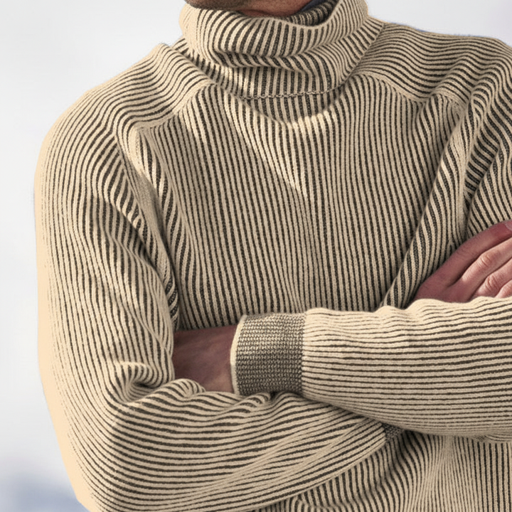 Męski sweter z prążkowanym golfem, raglanowe długie rękawy