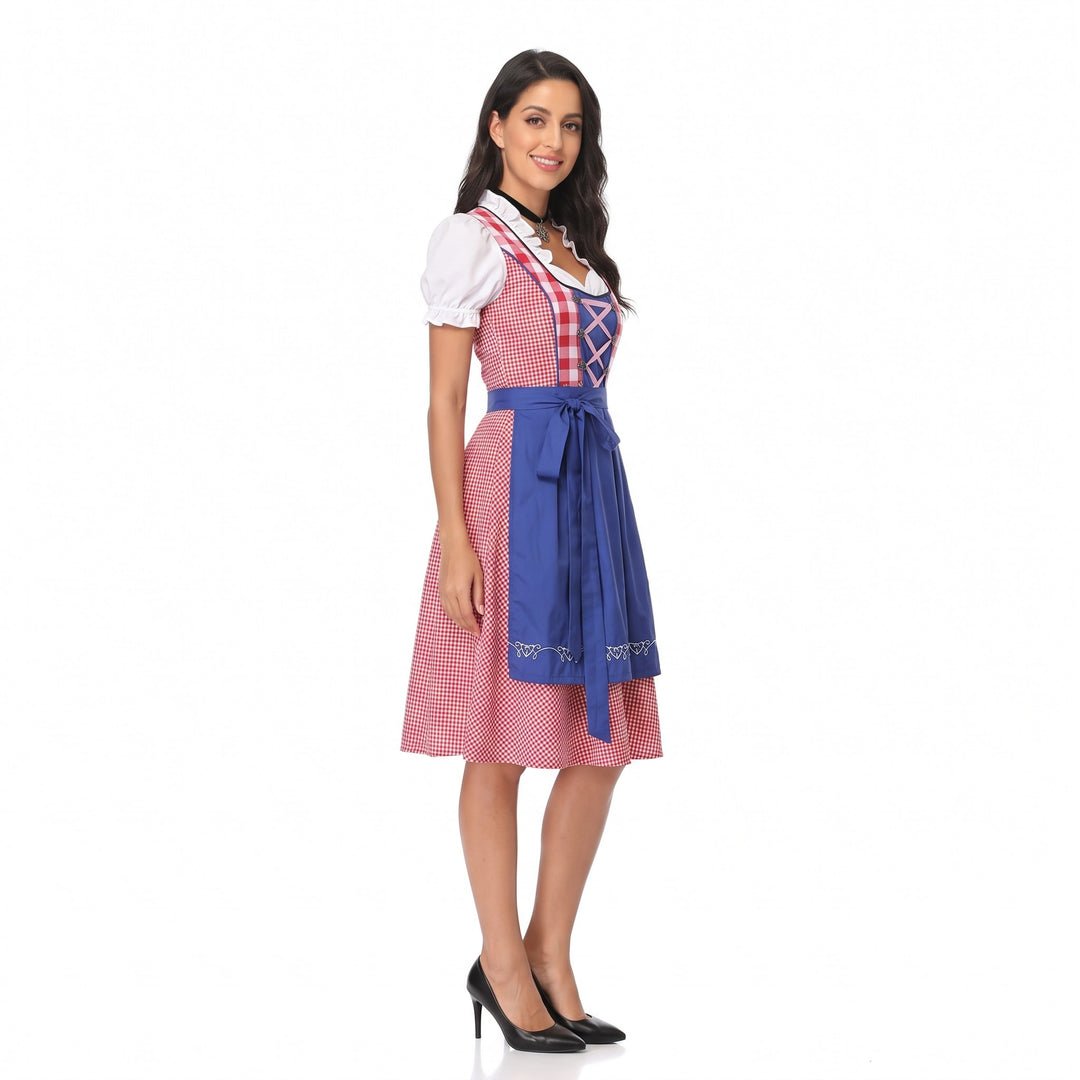 Kobiece Sukienka Dirndl w Kratę – Midi z Sznurowaniem na Oktoberfest dla Tradycyjnych Uroczystości