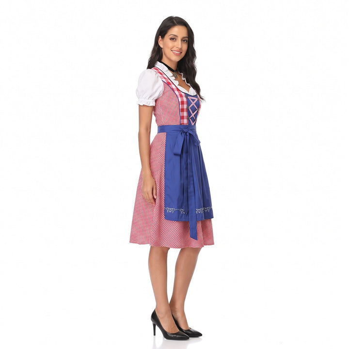Kobiece Sukienka Dirndl w Kratę – Midi z Sznurowaniem na Oktoberfest dla Tradycyjnych Uroczystości
