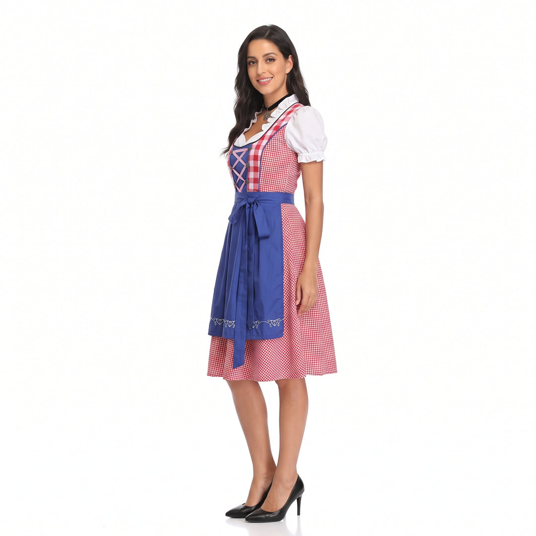Kobiece Sukienka Dirndl w Kratę – Midi z Sznurowaniem na Oktoberfest dla Tradycyjnych Uroczystości