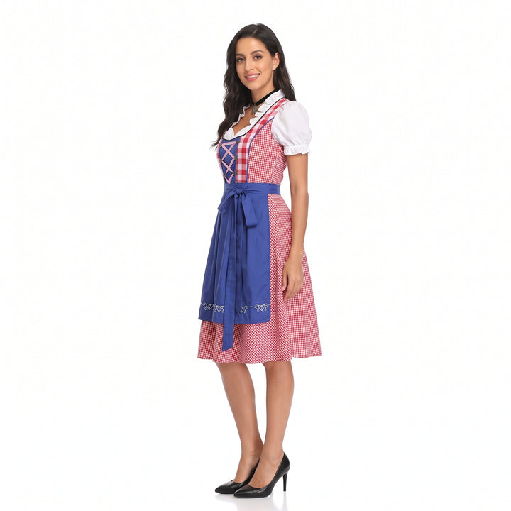 Kobiece Sukienka Dirndl w Kratę – Midi z Sznurowaniem na Oktoberfest dla Tradycyjnych Uroczystości
