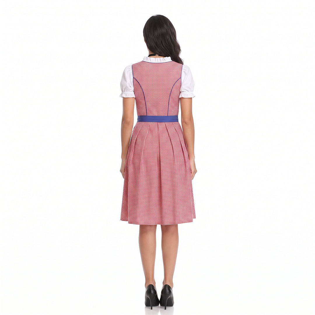 Kobiece Sukienka Dirndl w Kratę – Midi z Sznurowaniem na Oktoberfest dla Tradycyjnych Uroczystości