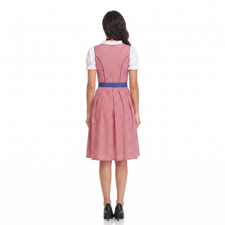 Kobiece Sukienka Dirndl w Kratę – Midi z Sznurowaniem na Oktoberfest dla Tradycyjnych Uroczystości