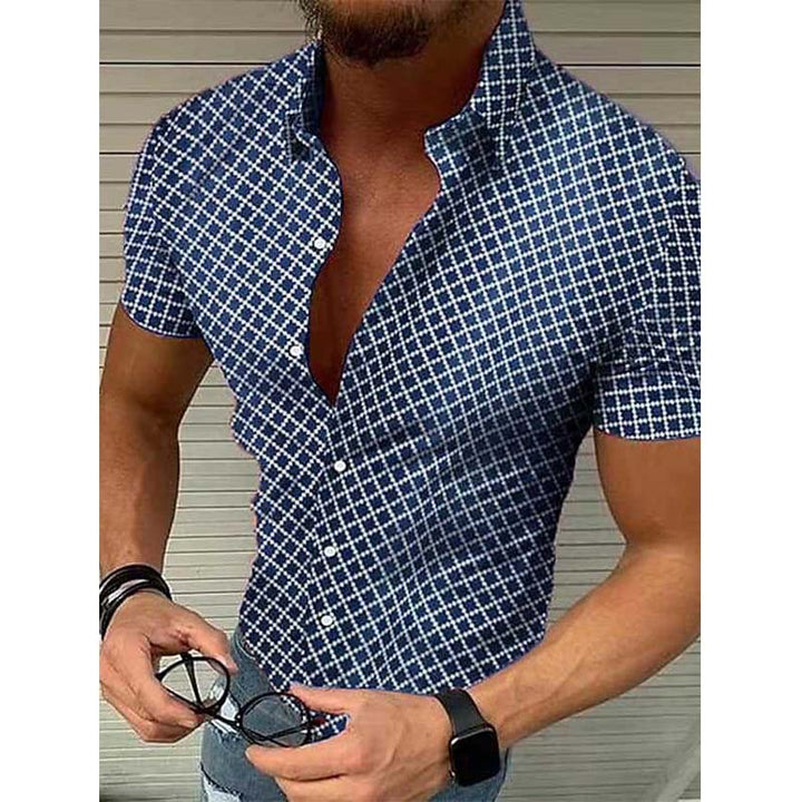 Męska koszula letnia z krótkim rękawem w slim fit z nadrukiem
