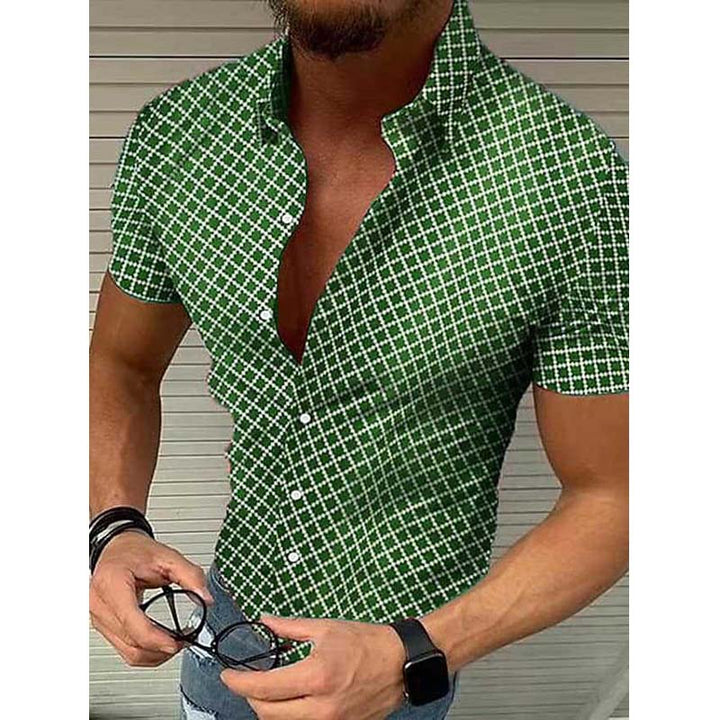 Męska koszula letnia z krótkim rękawem w slim fit z nadrukiem