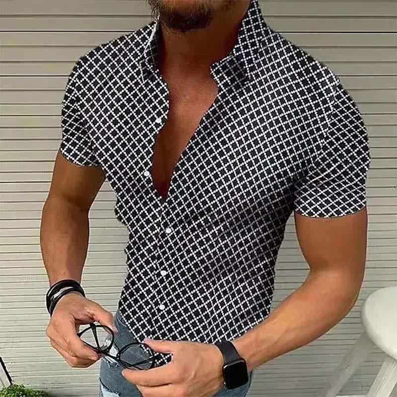 Męska koszula letnia z krótkim rękawem w slim fit z nadrukiem