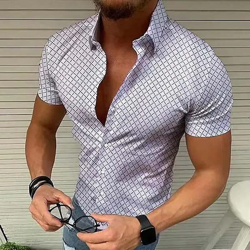Męska koszula letnia z krótkim rękawem w slim fit z nadrukiem