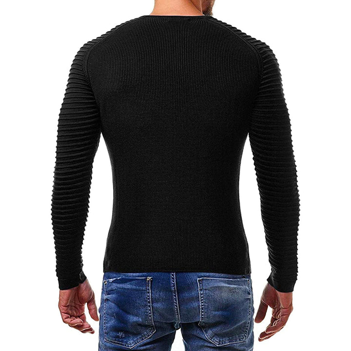 Męski sweter slim z dzianiny z nadrukowanymi rękawami raglanowymi