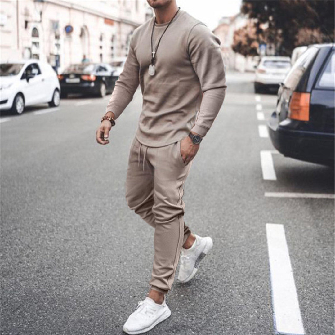 Męski jesienny dres slim fit, wygodny zestaw sportowy, casualowy strój do joggingu