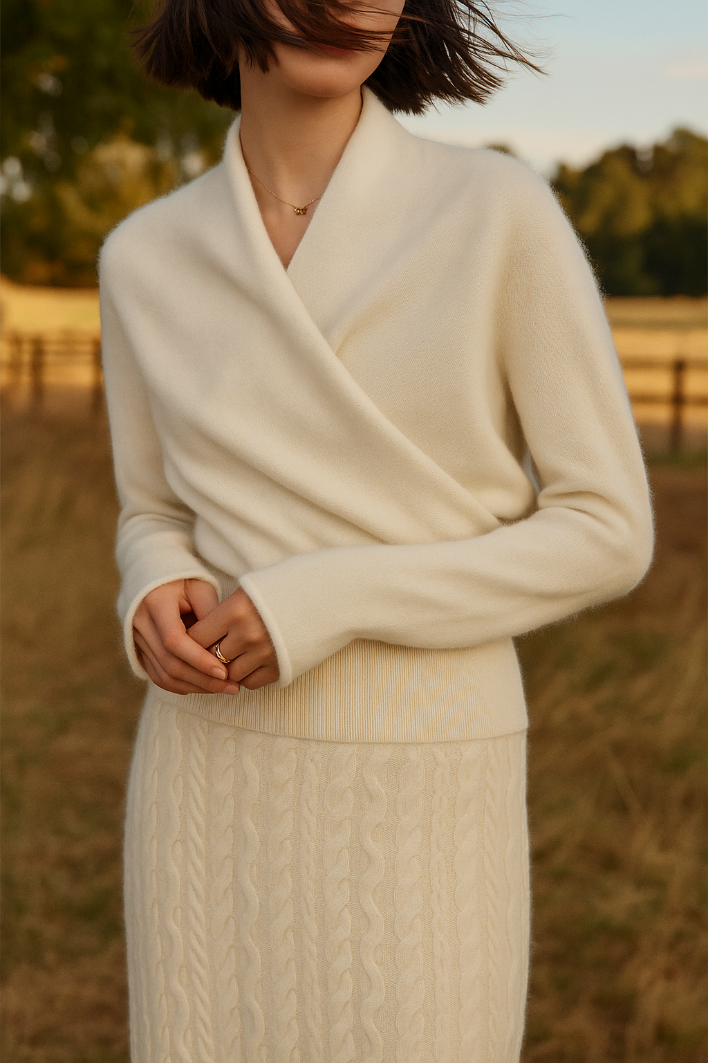 Sweter Damski z Zawijanym Przodem – Wyszukany Slim Knit do Biura i Smart Casual