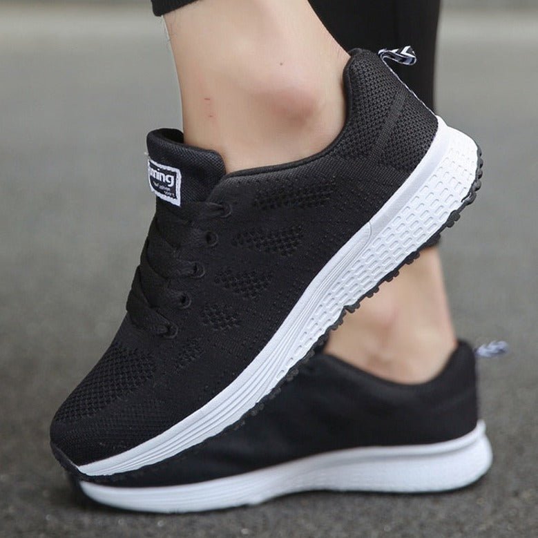 Damskie Sneakersy z Dzianiny z Wiązaniem i Amortyzowaną, Elastyczną Podeszwą