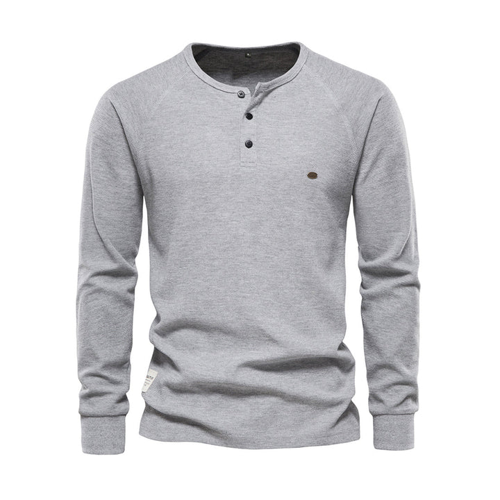 Męska koszula Henley z długim rękawem w splot waffle, casualowy krój