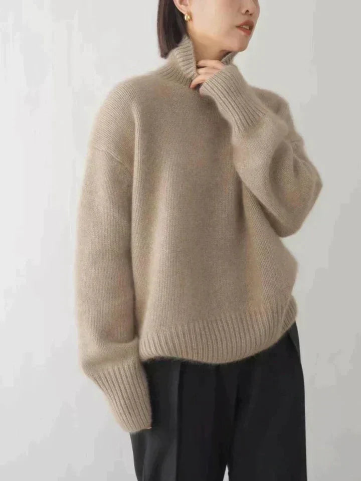 Damski sweter z kaszmiru, golf, miękki splot, luźny krój
