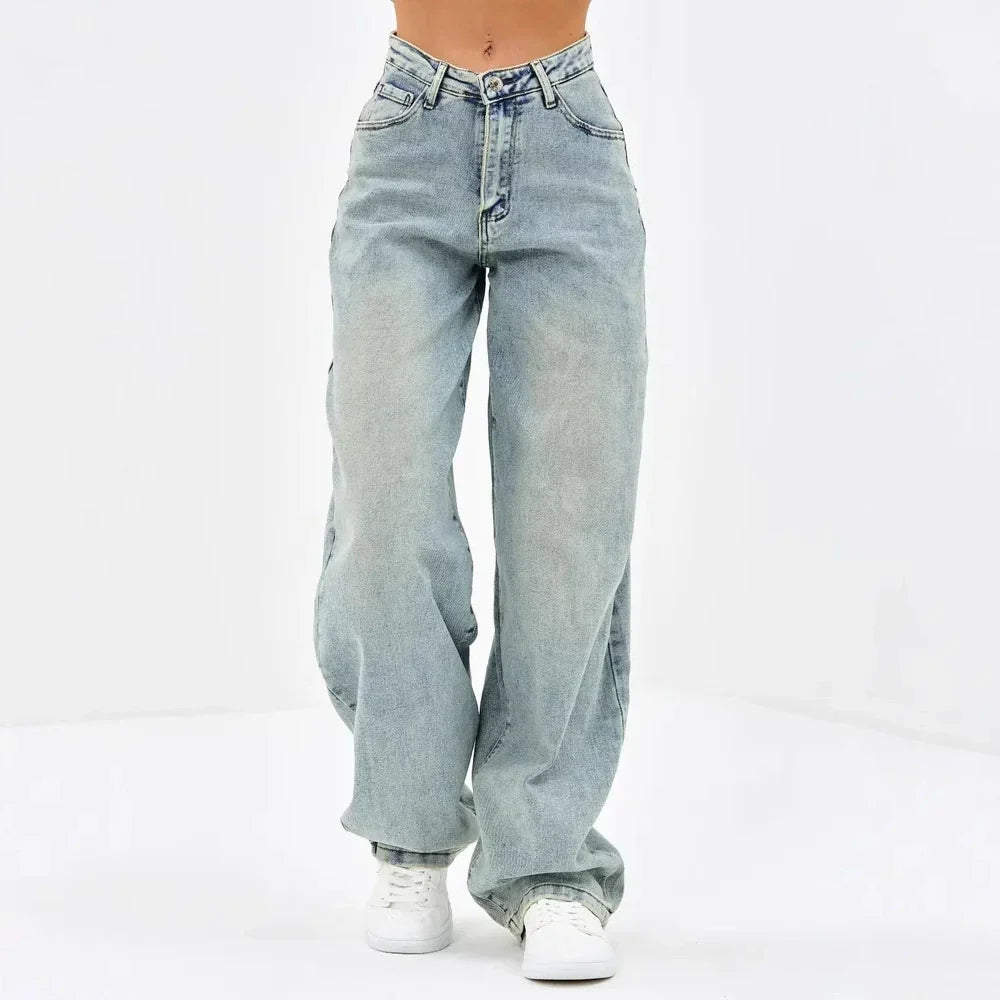 Damskie Luźne Dżinsy w Stylu Relaxed Fit z Szerokimi Nogawkami
