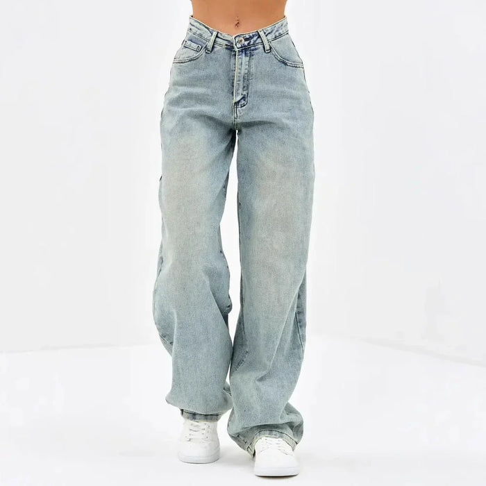 Damskie Luźne Dżinsy w Stylu Relaxed Fit z Szerokimi Nogawkami
