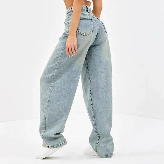 Damskie Luźne Dżinsy w Stylu Relaxed Fit z Szerokimi Nogawkami