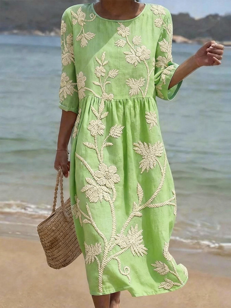 Damska haftowana sukienka midi w stylu eleganckim na różne okazje