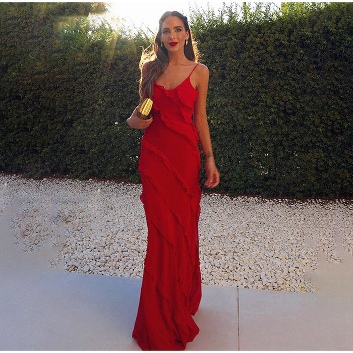 Sukienka maxi z falbanami dla kobiet w eleganckim stylu na specjalne okazje