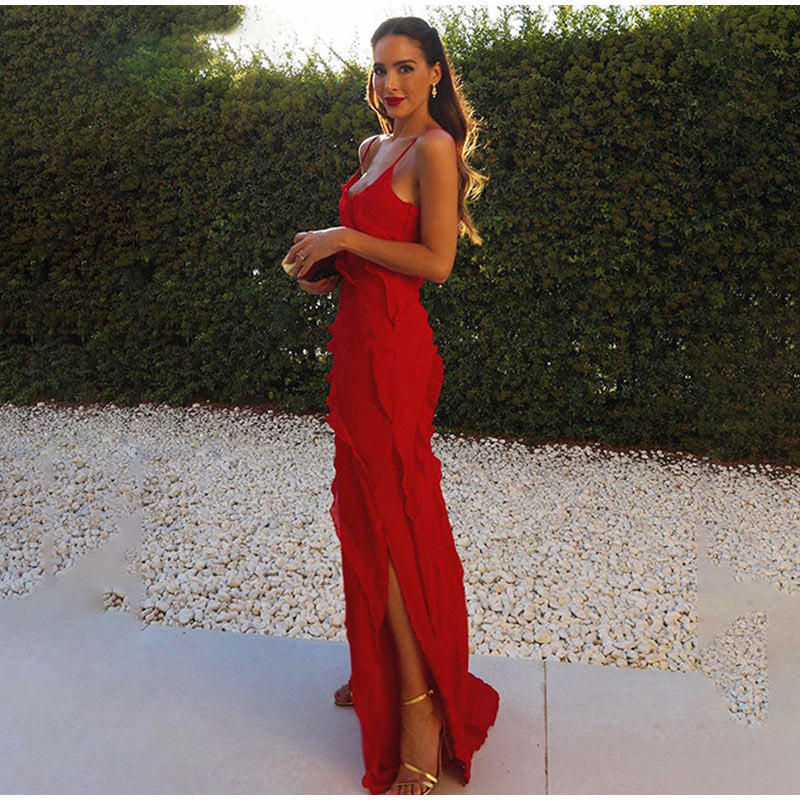 Sukienka maxi z falbanami dla kobiet w eleganckim stylu na specjalne okazje
