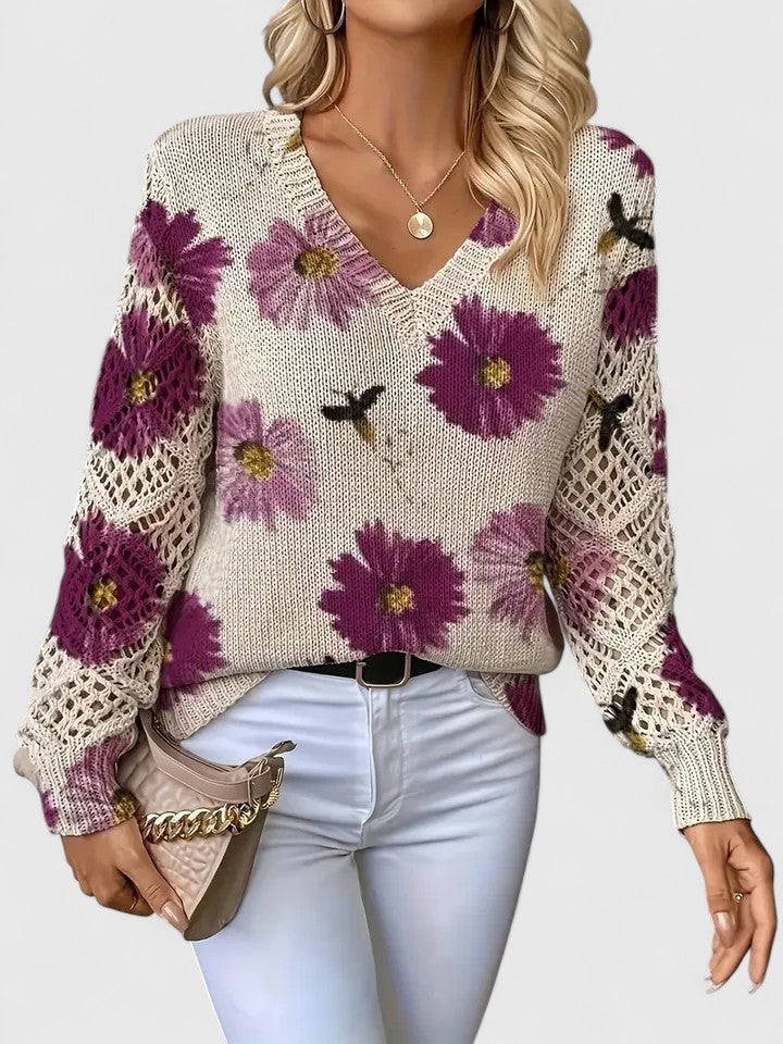 Kobiecym Sweter z Wzorem w Serek – Przewiewny Top w Otworach na Wiosenne Wydarzenia i Weekendowe Noszenie