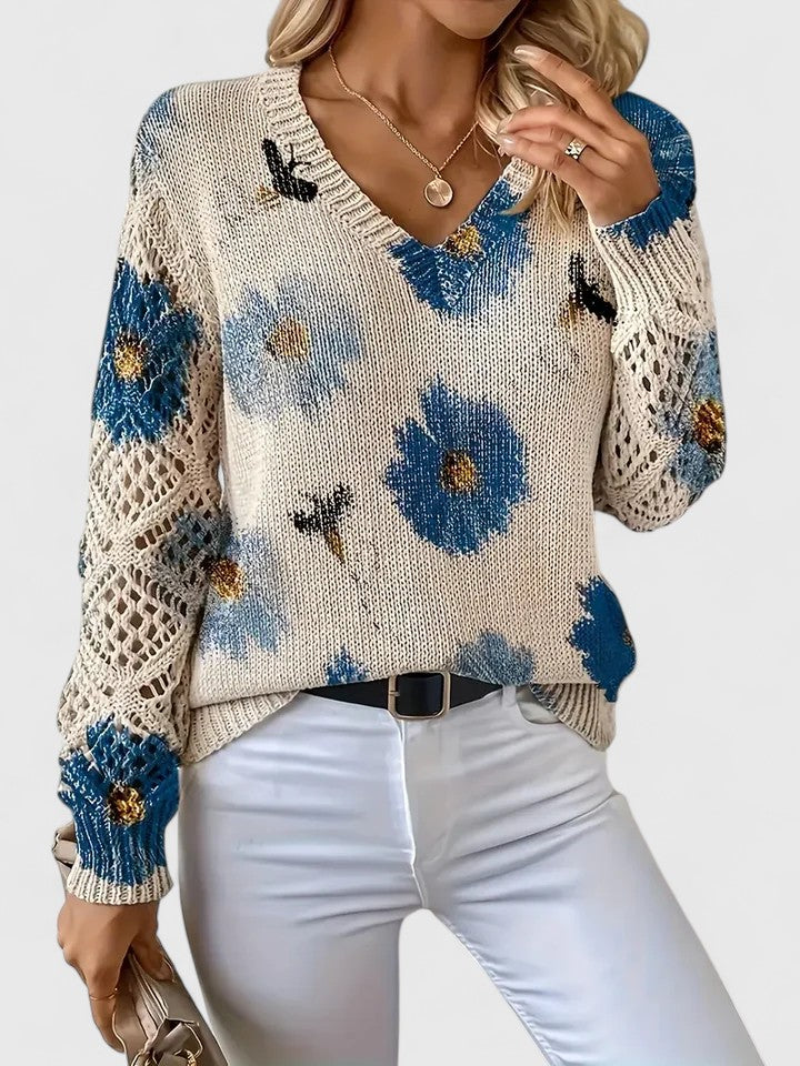 Kobiecym Sweter z Wzorem w Serek – Przewiewny Top w Otworach na Wiosenne Wydarzenia i Weekendowe Noszenie
