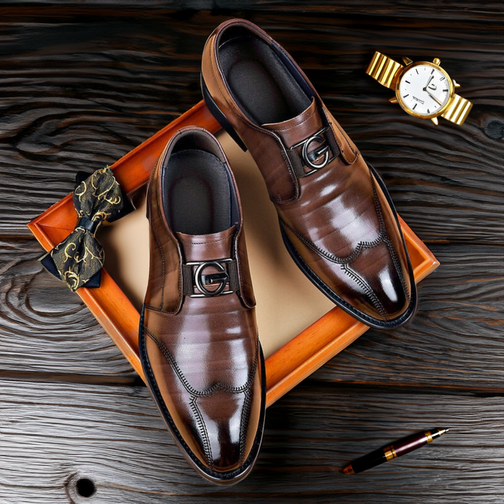 Męskie Skórzane Buty Monk Strap – Polerowane Buty na Klips do Biznesu i Wieczorowych Stylizacji