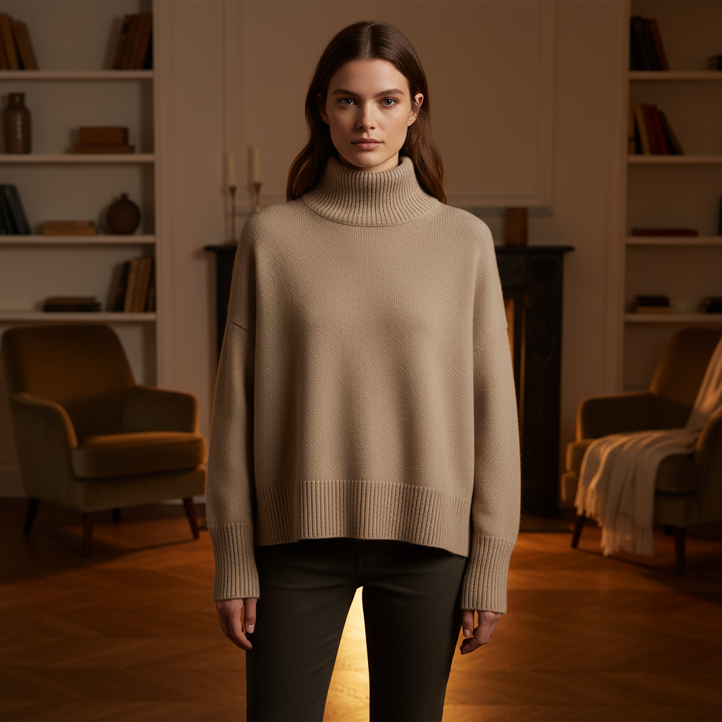 Damski sweter oversize z golfem i opadającymi ramionami