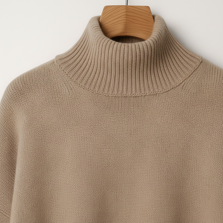 Damski sweter oversize z golfem i opadającymi ramionami