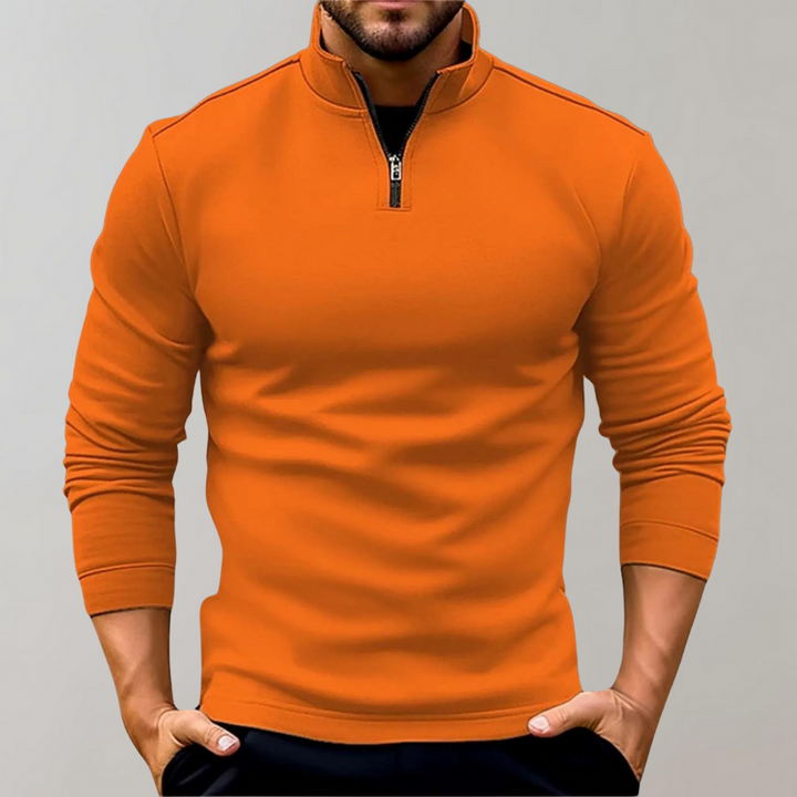 Męski sweter z półzamkiem, dopasowany, z długim rękawem, elegancki casualowy