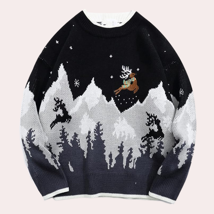 Męski Sweter z Reniferem w Tęczowym Wzorze do Świąt