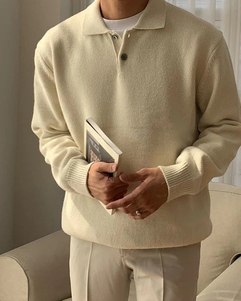 Męski sweter polo z guzikami – miękka dzianina na elegancką, codzienną odzież na jesień