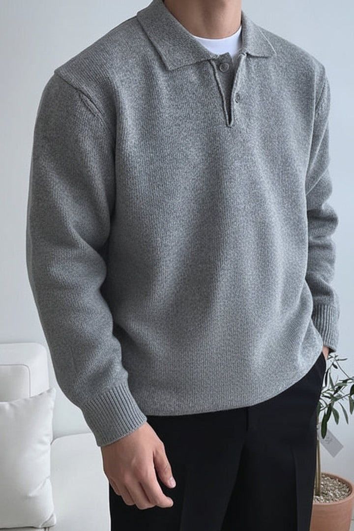 Męski sweter polo z guzikami – miękka dzianina na elegancką, codzienną odzież na jesień