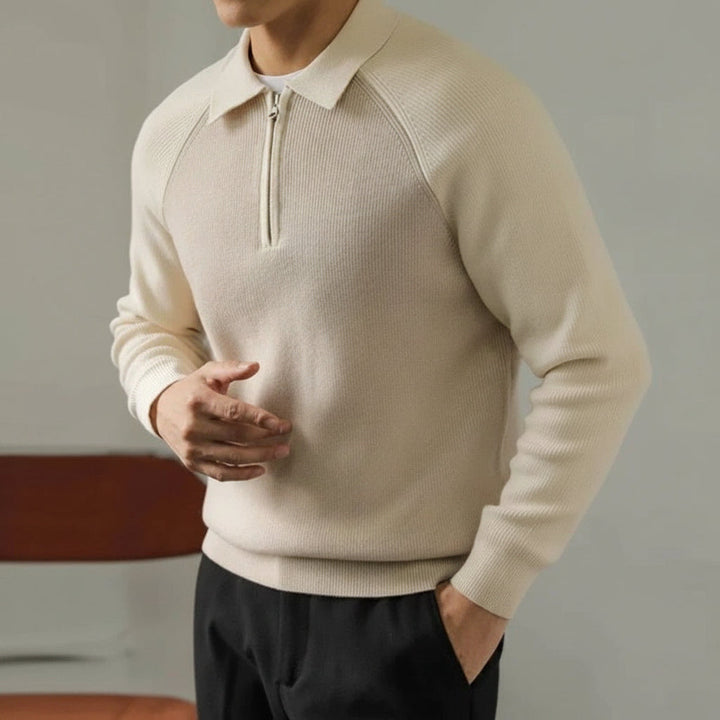 Męski sweter z dzianiny z zamkiem błyskawicznym – Raglanowy, elegancki element na jesień i zimę