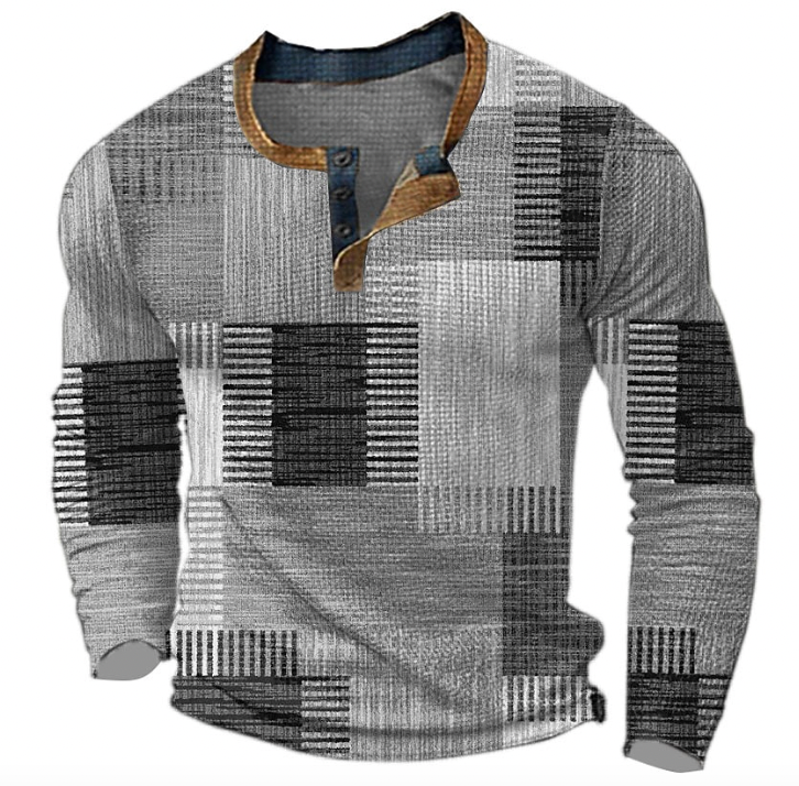 Męski sweter Henley – Długi rękaw z guzikiem na jesień i zimę