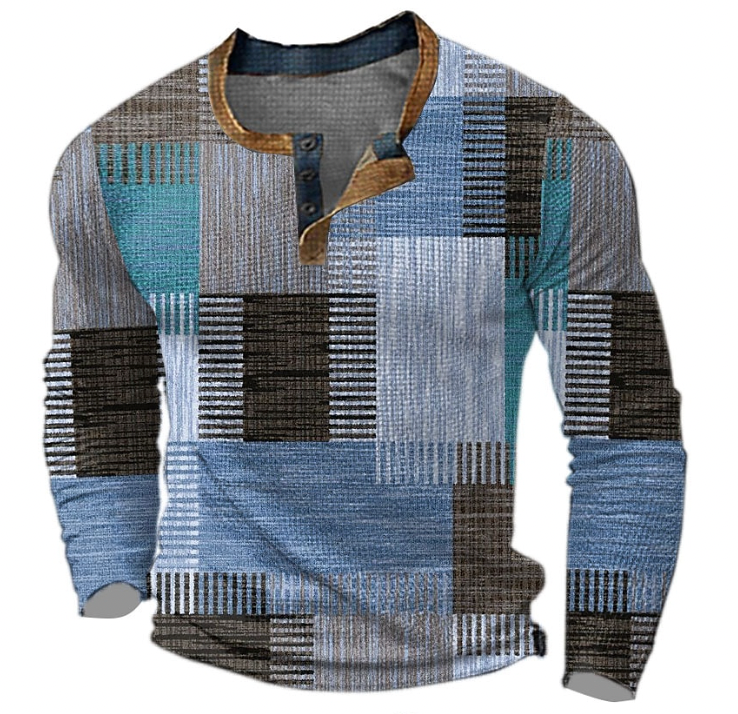 Męski sweter Henley – Długi rękaw z guzikiem na jesień i zimę