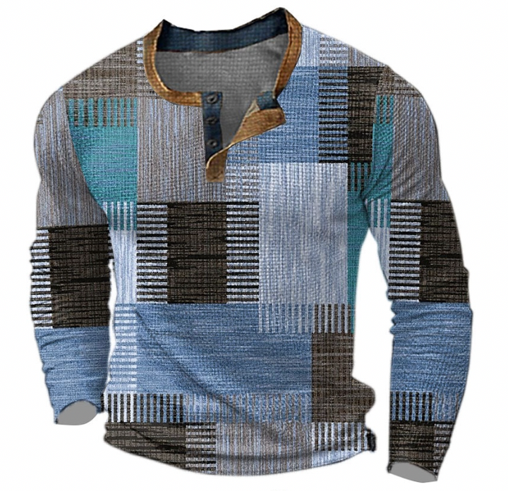 Męski sweter Henley – Długi rękaw z guzikiem na jesień i zimę