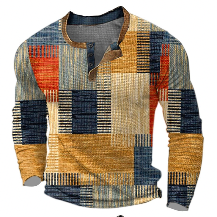 Męski sweter Henley – Długi rękaw z guzikiem na jesień i zimę