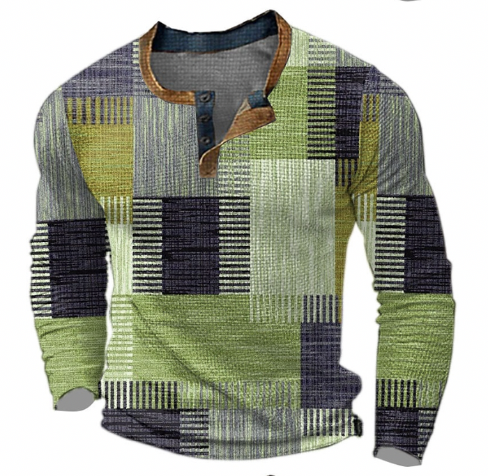Męski sweter Henley – Długi rękaw z guzikiem na jesień i zimę