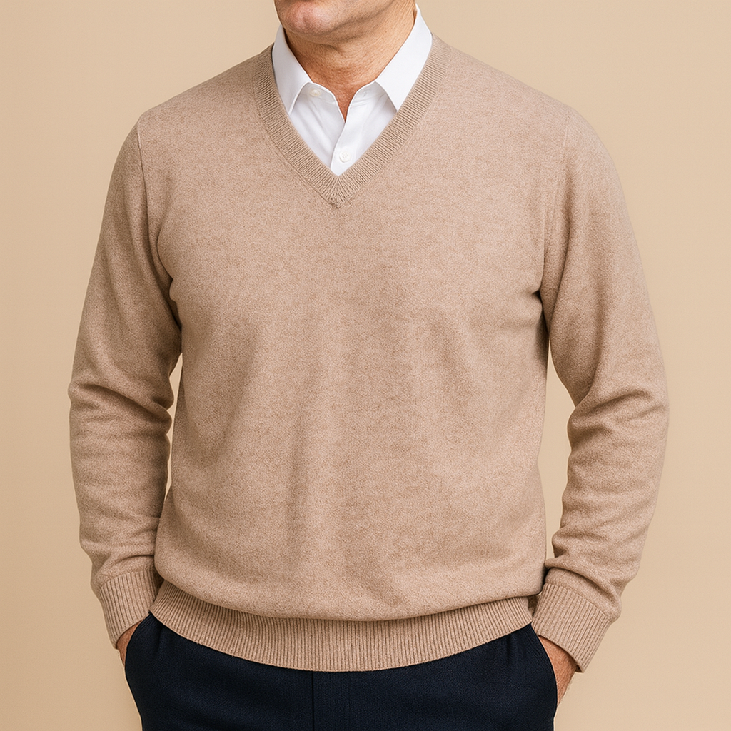 Męski sweter w serek – Elegancki sweter z długim rękawem do biura i codziennego noszenia