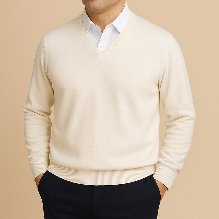 Męski sweter w serek – Elegancki sweter z długim rękawem do biura i codziennego noszenia
