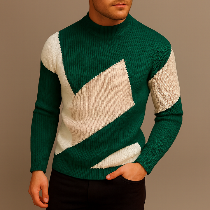 Męski sweter slim-fit z kołnierzem – nowoczesny długi rękaw do smart casual