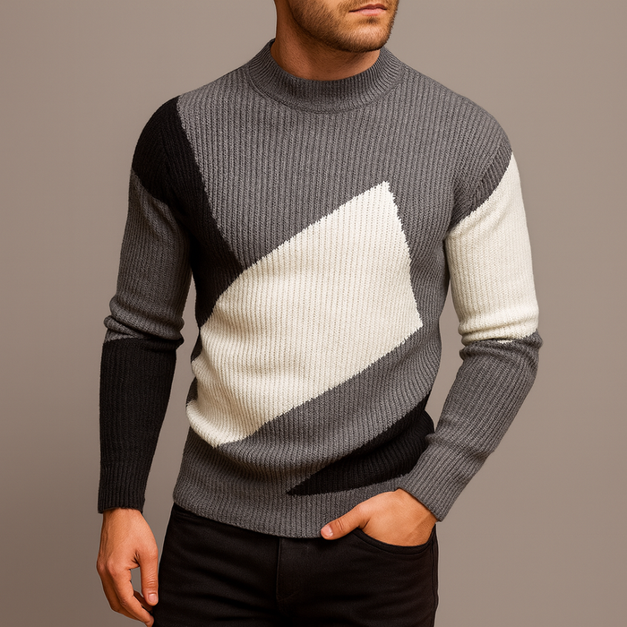 Męski sweter slim-fit z kołnierzem – nowoczesny długi rękaw do smart casual
