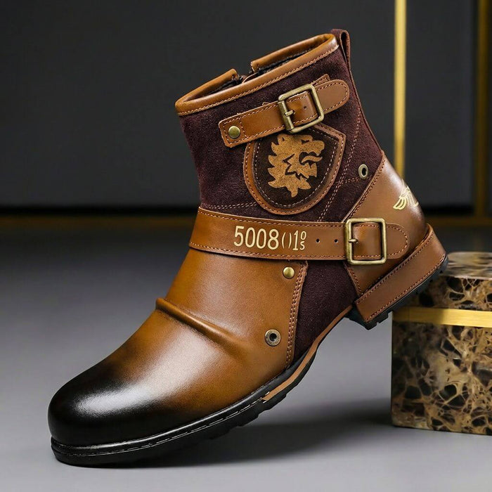 Męskie skórzane buty za kostkę z klamrami – Vintage obuwie za kostkę z zamszu na jesień i zimę